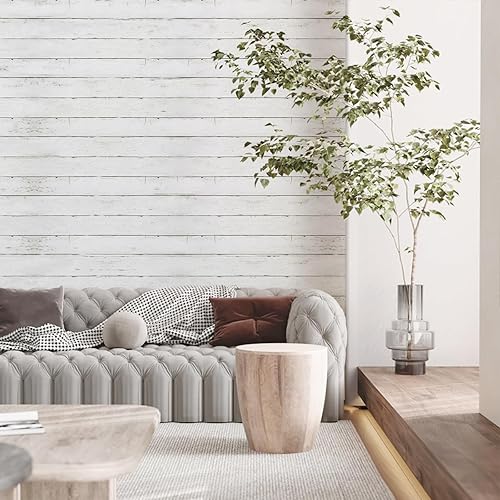 Miniatura 4 de Papel de madera blanco y gris, 35.4 x 118 pulgadas, autoadhesivo, extraíble, para despegar y pegar, papel tapiz decorativo para cubrir paredes,