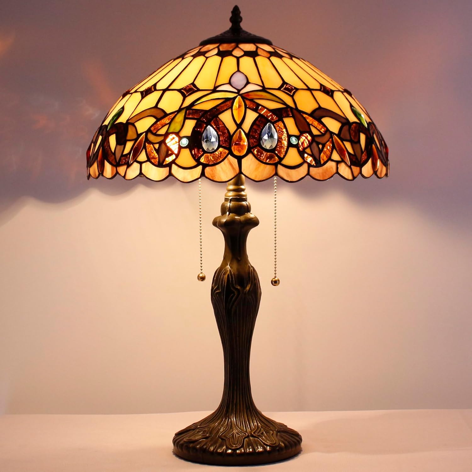 WERFACTORY Tiffany Lamp Shade Replacement 16X8 Inch Serenity Victorian Stained Glass Lampshade Only with Cap fit for Table lamp Pendant Light Ceiling Fixture (Part Not Included) S021 Series