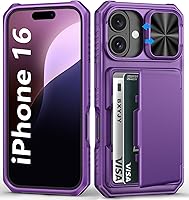 Vista 84 de Funda para iPhone 16 Pro Max con tarjetero (4-5 tarjetas), funda deslizante para cámara y protección de grado militar, a prueba de golpes, Azul