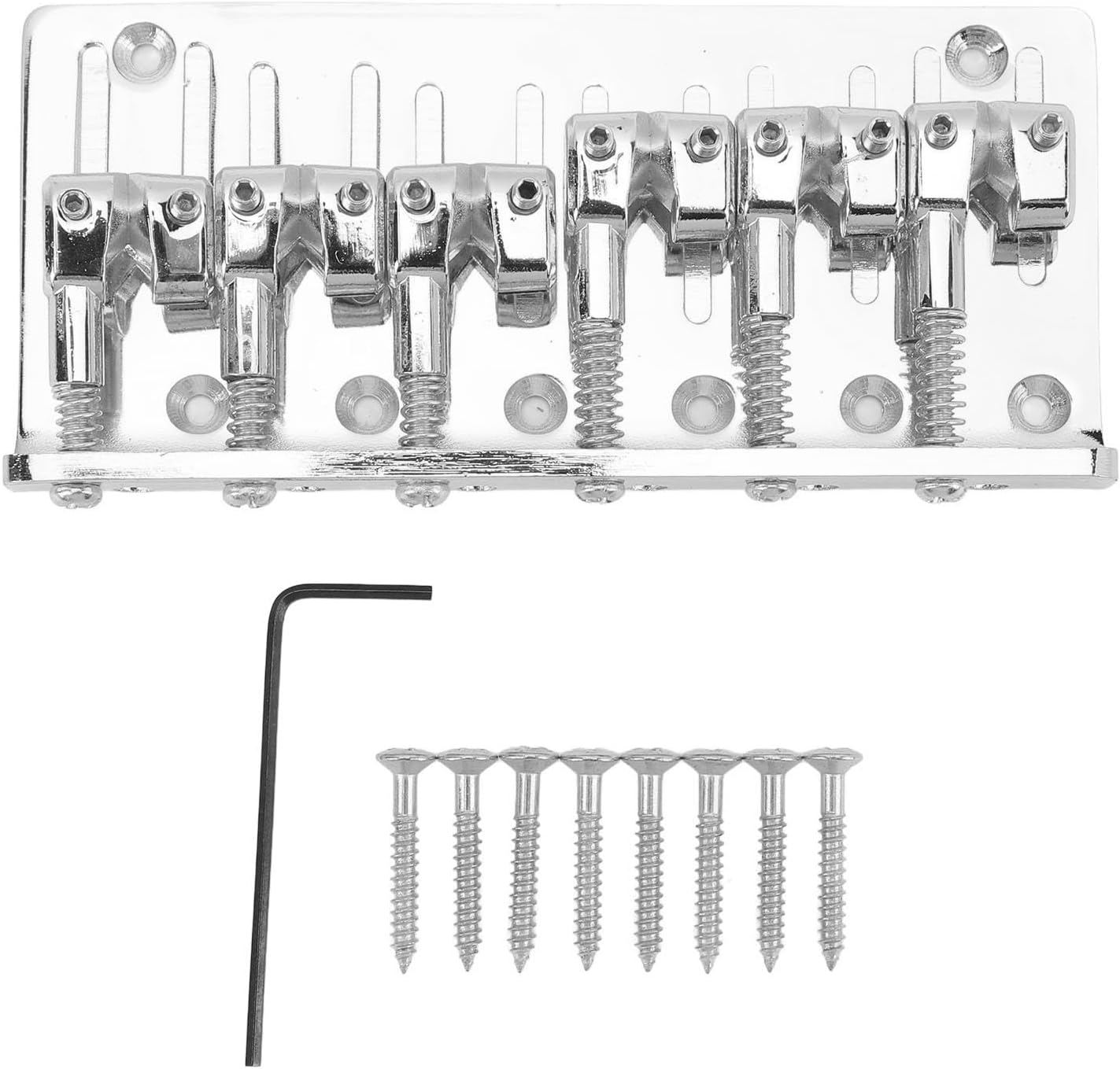 Walfront 6 String Bass Bridge Replacement Fixed Top Load Hardtail Bridge with Adjustable Saddles for Electric Bass Guitar Chrome Hardware
