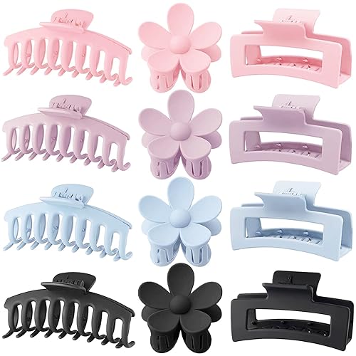 Large Hair Claw Clips 12 Pack, Flower Hair Clips for