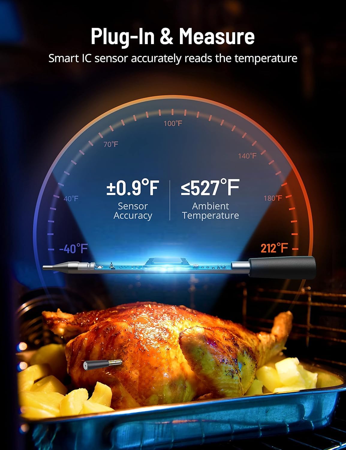 Draadloze thermometer, looptijd 36 uur, oplaadbox van bamboe, magnetisch, temperatuursonde, intelligent koken, draadloos, verbonden, barbecue, rotisserie, airfryer, bereik 150 m (2 sondes Draadloze thermometer, looptijd 36 uur, oplaadbox van bamboe, magnetisch, temperatuursonde, intelligent koken, draadloos, verbonden, barbecue, rotisserie, airfryer, bereik 150 m (2 sondes