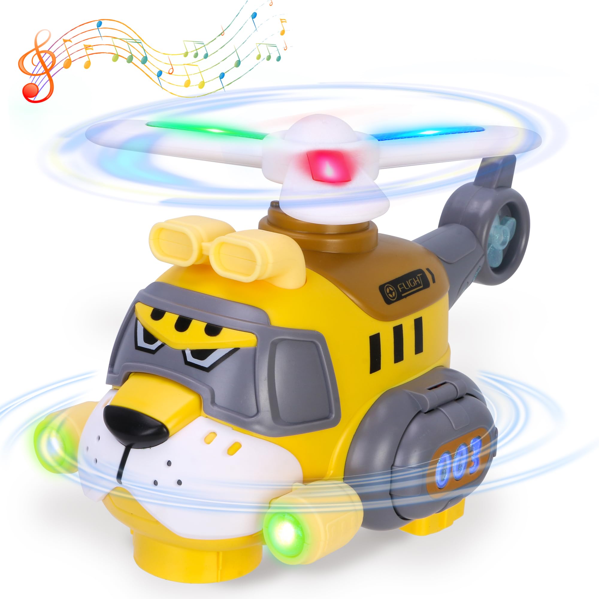 Electric Kids Helicopter Toy with LED Lights & Sounds, Auto Bump & Go Action, 360° Spinning Rotor