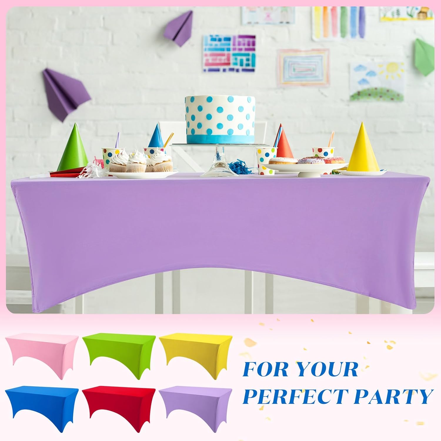 Preboun 6 Pcs Stretch Spandex Table Cover 6 Ft Rectangular Fitted Tablecloth Washable and Wrinkle Resistant Patio Table Cover Spandex Table Cloths 6 Ft for Event Wedding Banquet Parties, 6 Colors