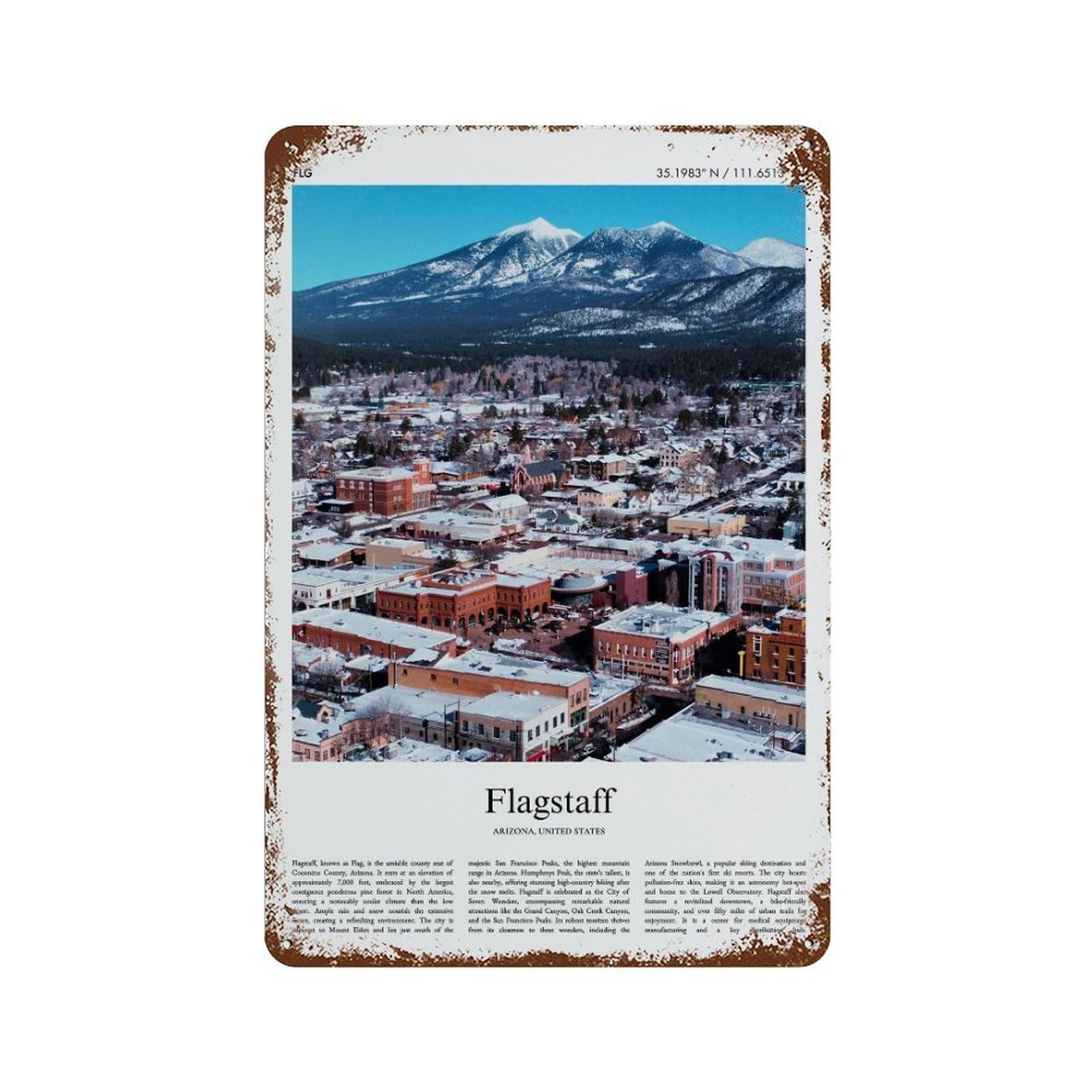 xiaoxiaoshen Flagstaff Arizona, United States, USA City Scenery Wall Decor Art Metal Tin Poster Modern Home Decor Art Home Bar Shop Decorations Vintage Sign 30x20cm