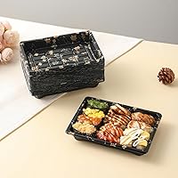 Vista 9 de Juego de vajilla desechable para 50 bandejas recipientes de sushi con tapas de 7.3 x 5.1 pulgadas, cajas desechables para sushi para llevar, 50