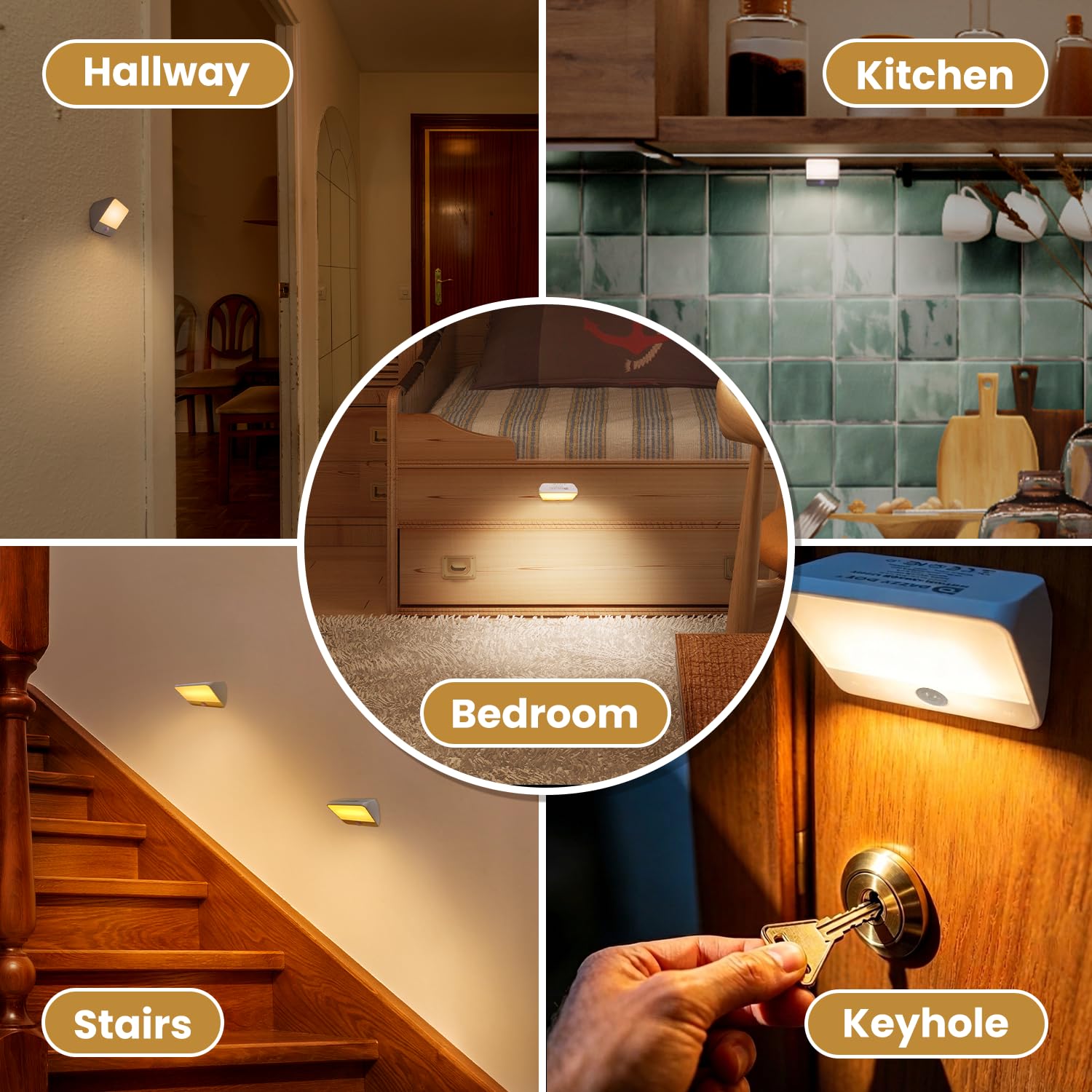 Luz con sensor de movimiento DAZZY DOT para interiores, recargable, luz nocturna con batería de 2000 mAh, luces nocturnas adhesivas con activación por movimiento (paquete de 2), luces regulables