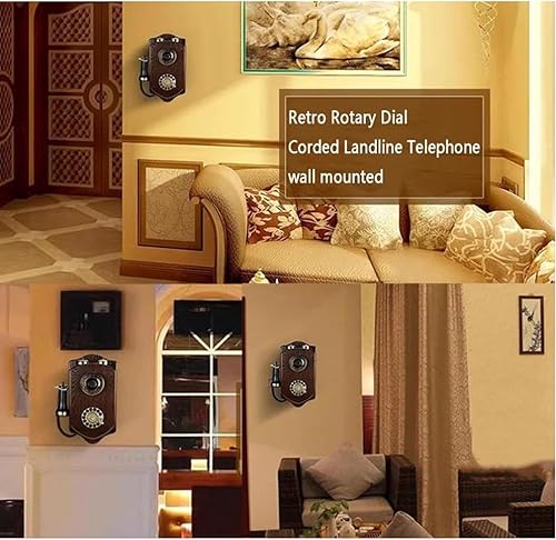 Miniatura 6 de Teléfonos fijos retro con cable Teléfono vintage montado en la paredTeléfono retro con cuerpo de madera y metal, Teléfonos creativos de estilo