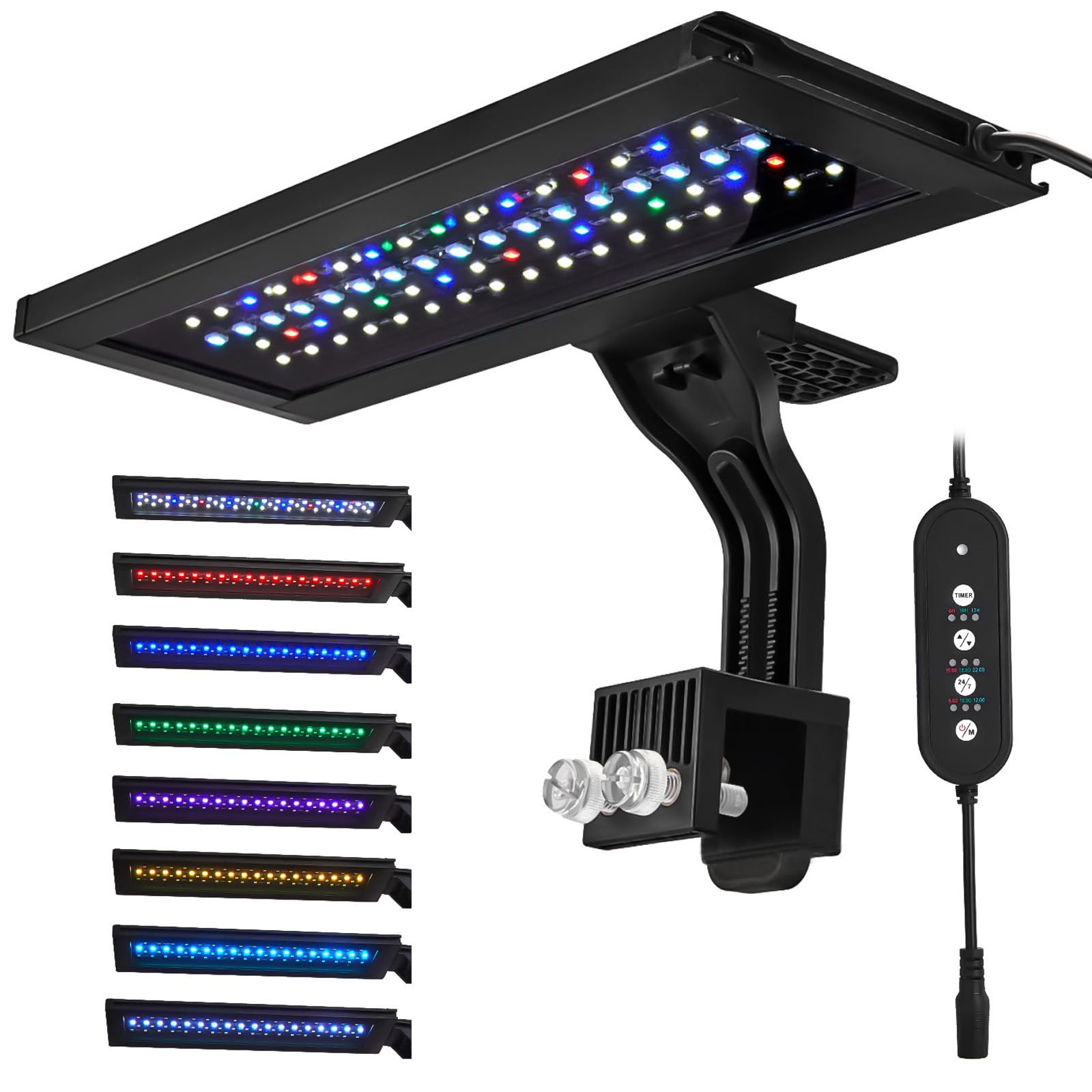 24/7 LED Aquarium Licht - Simuliert Morgendämmerung bei Dämmerung, Vollspektrum, einstellbare Helligkeit, Clip-Licht für Aquarien, 30,5 - 61 cm