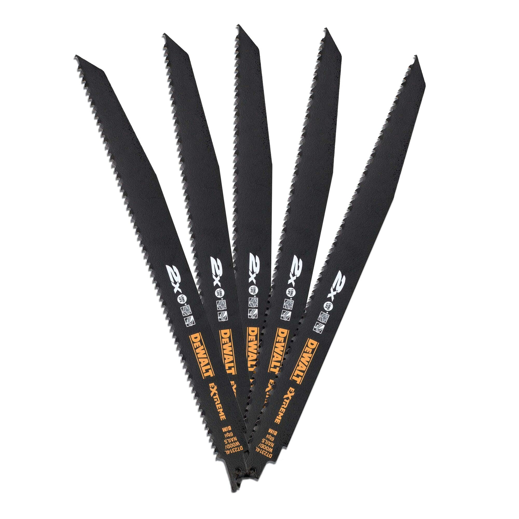 Dewalt Wood & Nail Reciprocating Blade 6Tpi 305Mm (5 Pack) In Steel Black Size 5 Pack