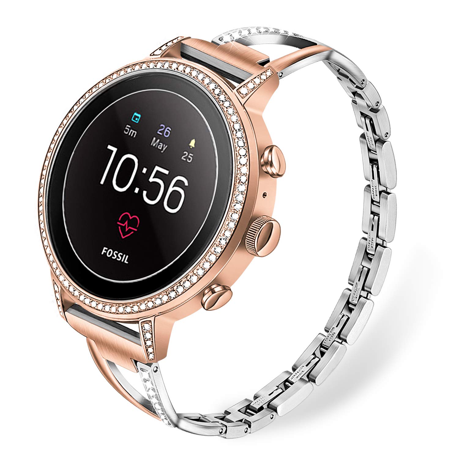 for Fossil Women's Gen 4 Venture HR Bands, TRUMiRR 18mm Rhinestone Diamond Watchband Quick Release Stainless Steel Strap Feminine Cuff Jewelry Bracelet for Fossil Gen 3 Q Venture Smart Watch