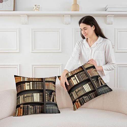 Miniatura 3 de Erosebridal Funda de almohada vintage de 24 x 24 pulgadas, funda de almohada de biblioteca misteriosa, funda de cojín para amantes de los libros,