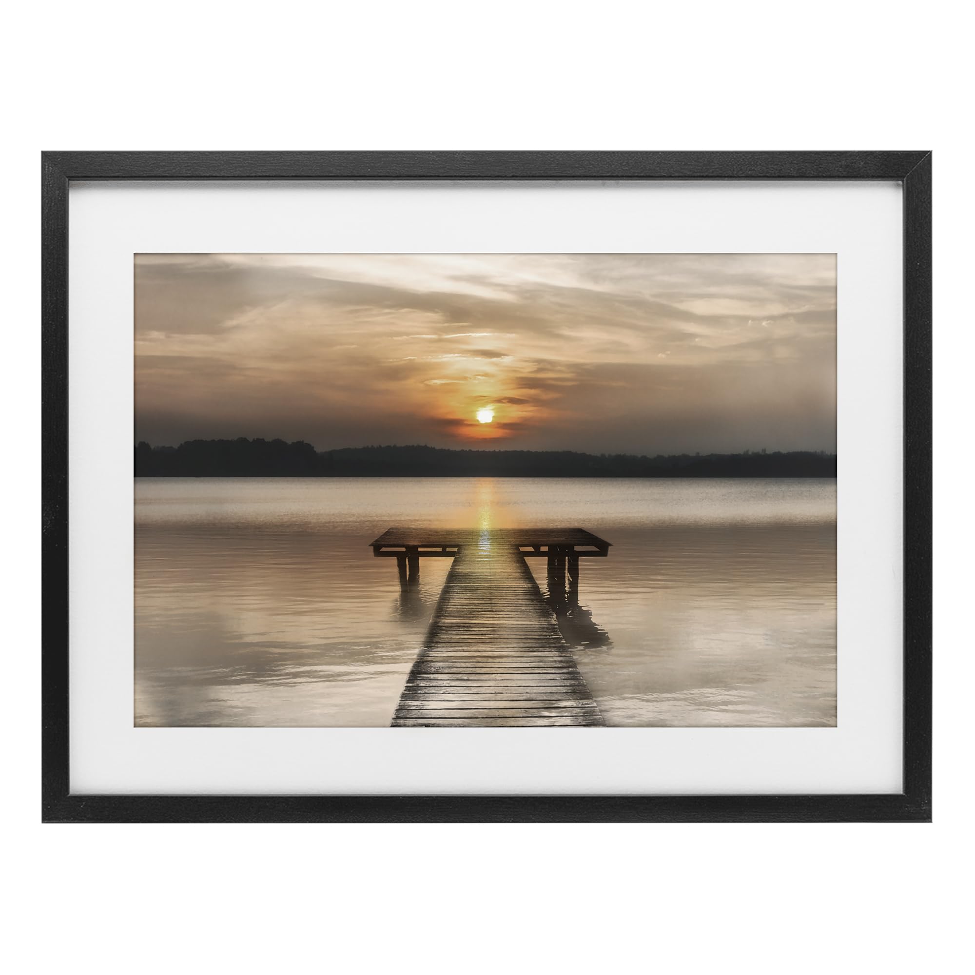 Stupell Industries Midnight Black (Textured) 'Centric Reflective Sunrise'| Framed Print Under Glass