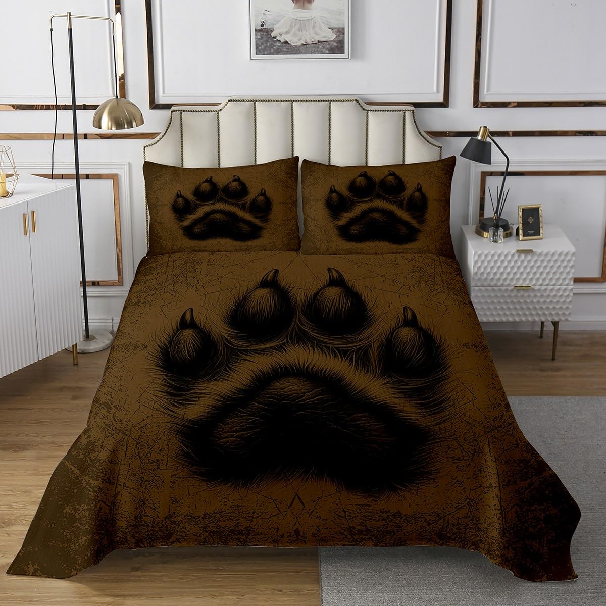 jejeloiu Bear Claw Bedspread Twin Size, Fishing and Hunting Coverlet Set for Kids Boys Girls, Rustic Cabin Quilted Coverlet, Soft Microfiber,Bedroom Decor