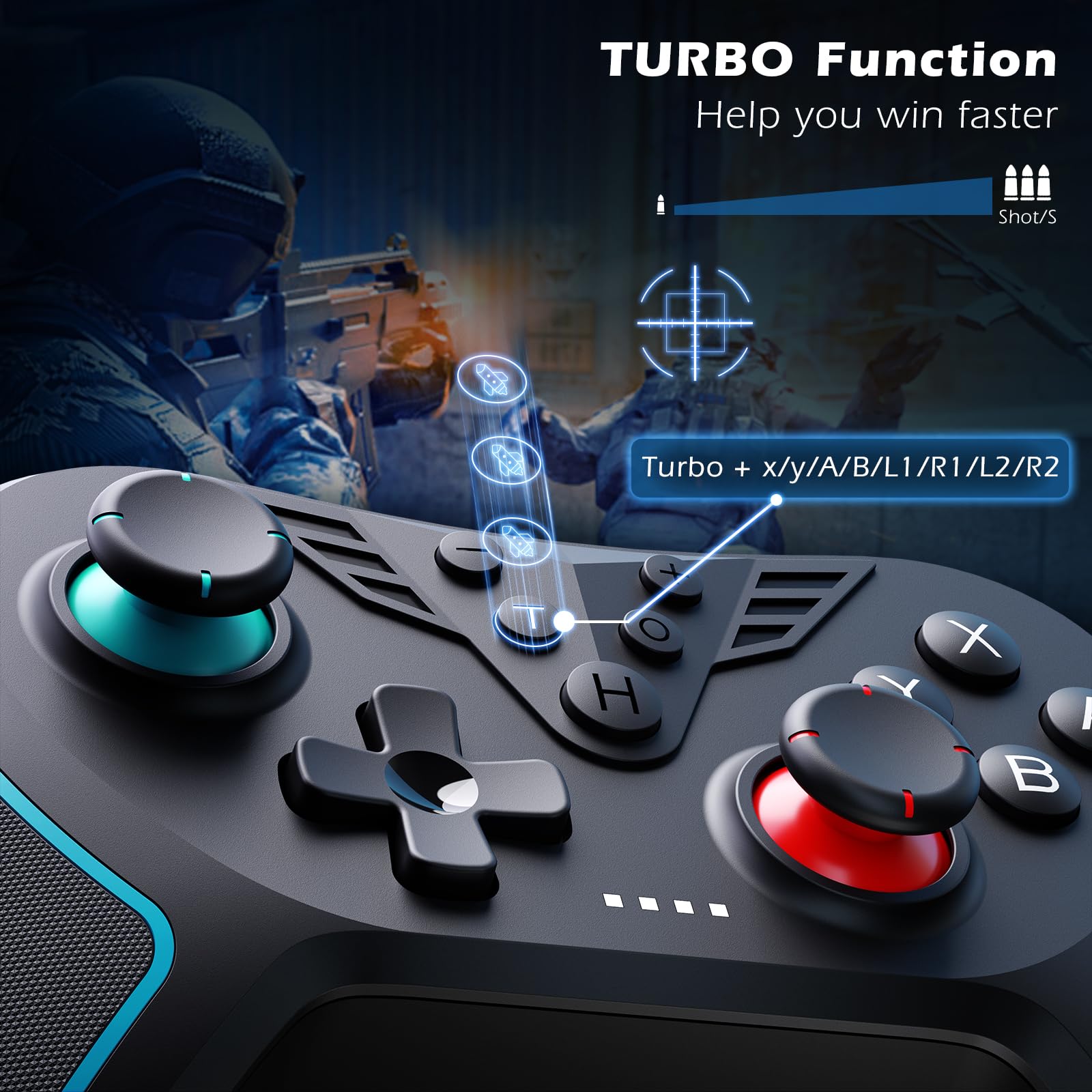 LATEC Controller per Switch/Switch 2, Controller Switch Wireless per Switch Lite con Joystick Hall/Pulsante Programmabile/ASSE Giroscopico/Vibrazione Regolabile/Funzione Turbo/Cattura Schermo,Nero