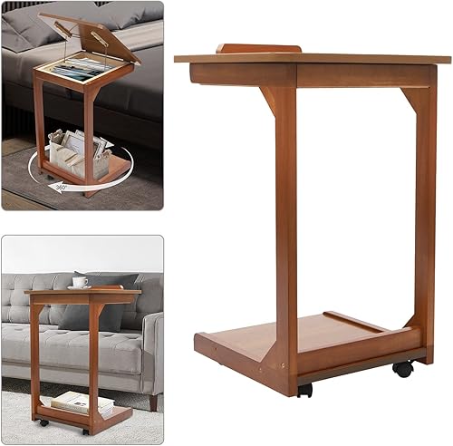 Miniatura 6 de C Table & C Shaped End Table, Mobile Side Table with 4-Way Adjustable Desktop and Lockable Wheels, Multi-Functional Rolling Table for Sofa Couch