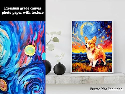 Miniatura 3 de Bestbuddy Pet 11 x 14 sin marco noche estrellada Corgi perro mascota familia animal amigo paz pintura al óleo impresión arte impresión póster