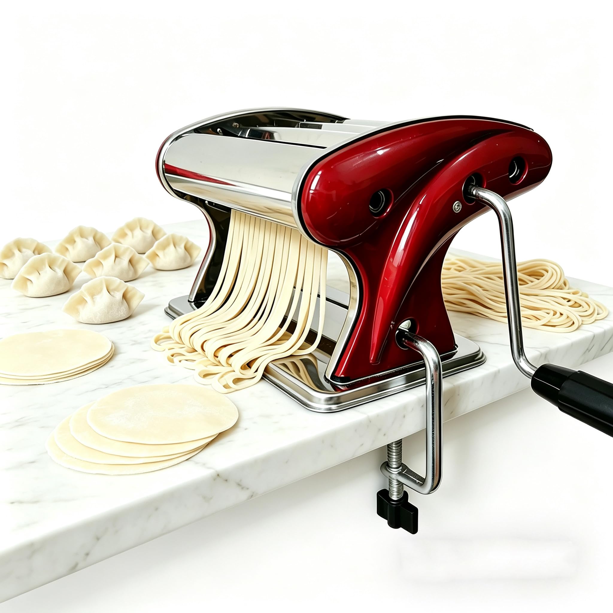XINGYUEXUAN Máquina manual para hacer pasta, fideos, masa, acero inoxidable, con cortadores de 2 mm y 4 mm para hacer pasta casera
