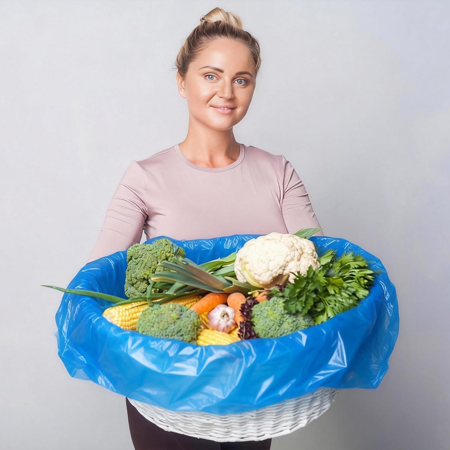 100 Pack Disposable Meat Lug Liners Heavy-Duty 22" x 21" Poly Tub Liners 2.5 Mil Food Basket Bag for Meat Processing, Mixing & Transport Storage Flat-Open Plastic Bag for Easy Cleanup(Blue)