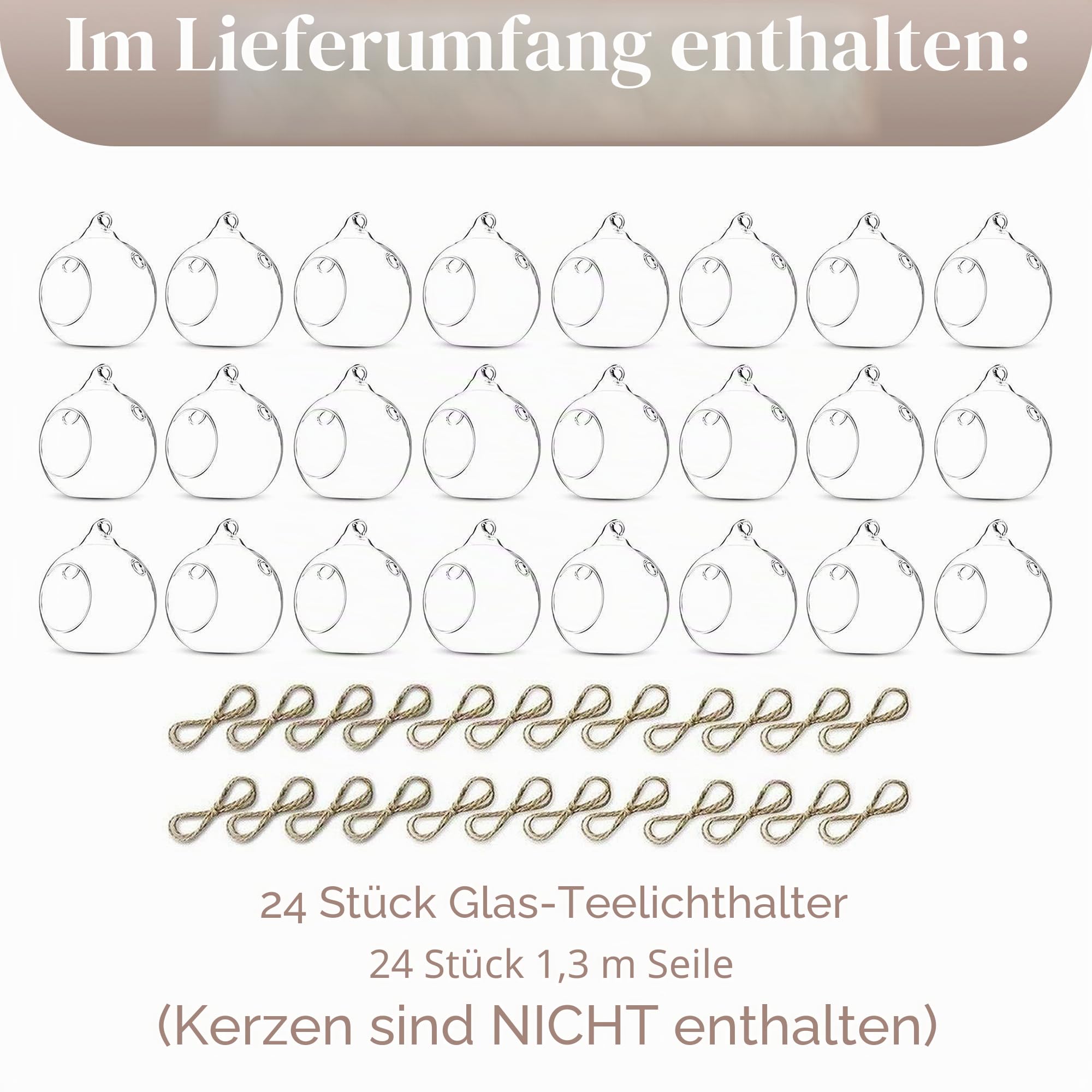 Sziqiqi Glaskugeln zum Aufhängen Teelichthalter Kerzenhalter: 8cm Hängende Teelichthalter Glas 24er Set mit Löchern für Teelichter - Windlicht Glas Vielseitig für Outdoor Hochzeit Party Weihnachten
