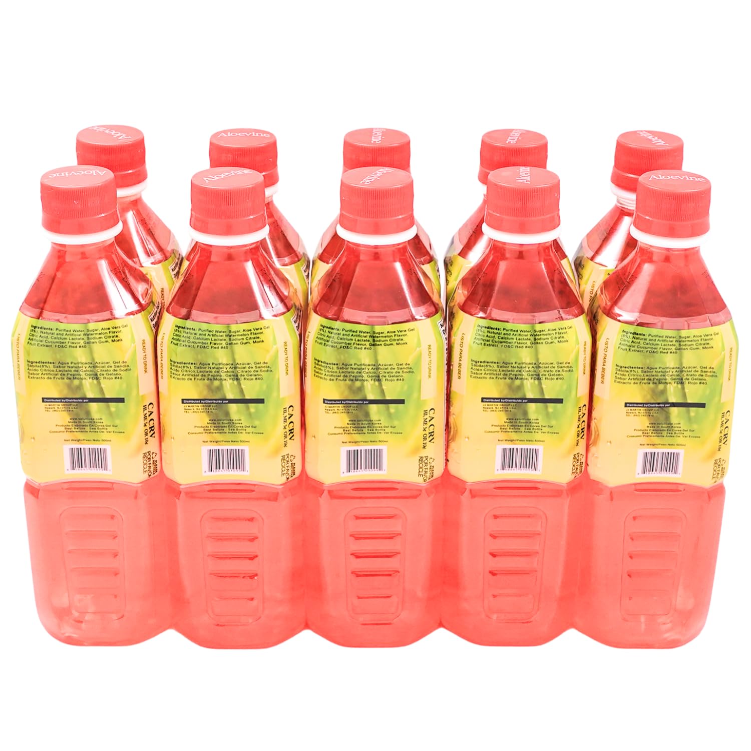 ALOEVINE Aloe Vera Juice drink Watermelon pure with chunks of aloe | 16.9 Oz 10 pack | plant based Vegetable Korean drinks