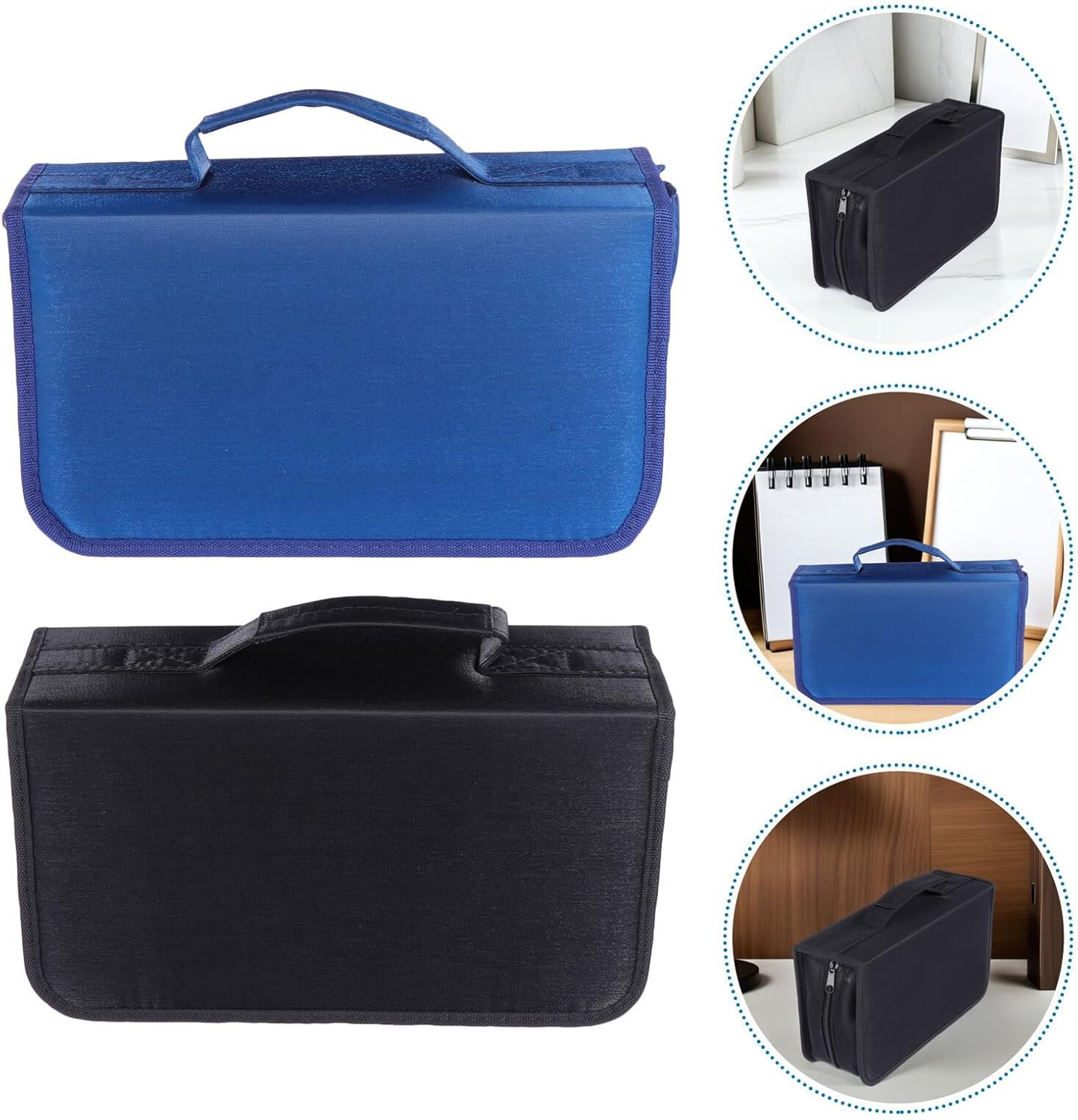 CD Storage Binder and DVD Case 128 Capacity, Dustproof Disc Holder with Zipper, Black and Blue 2pcs, Portable Storage Wallet for Car, Home, Office, and Travel Random Color