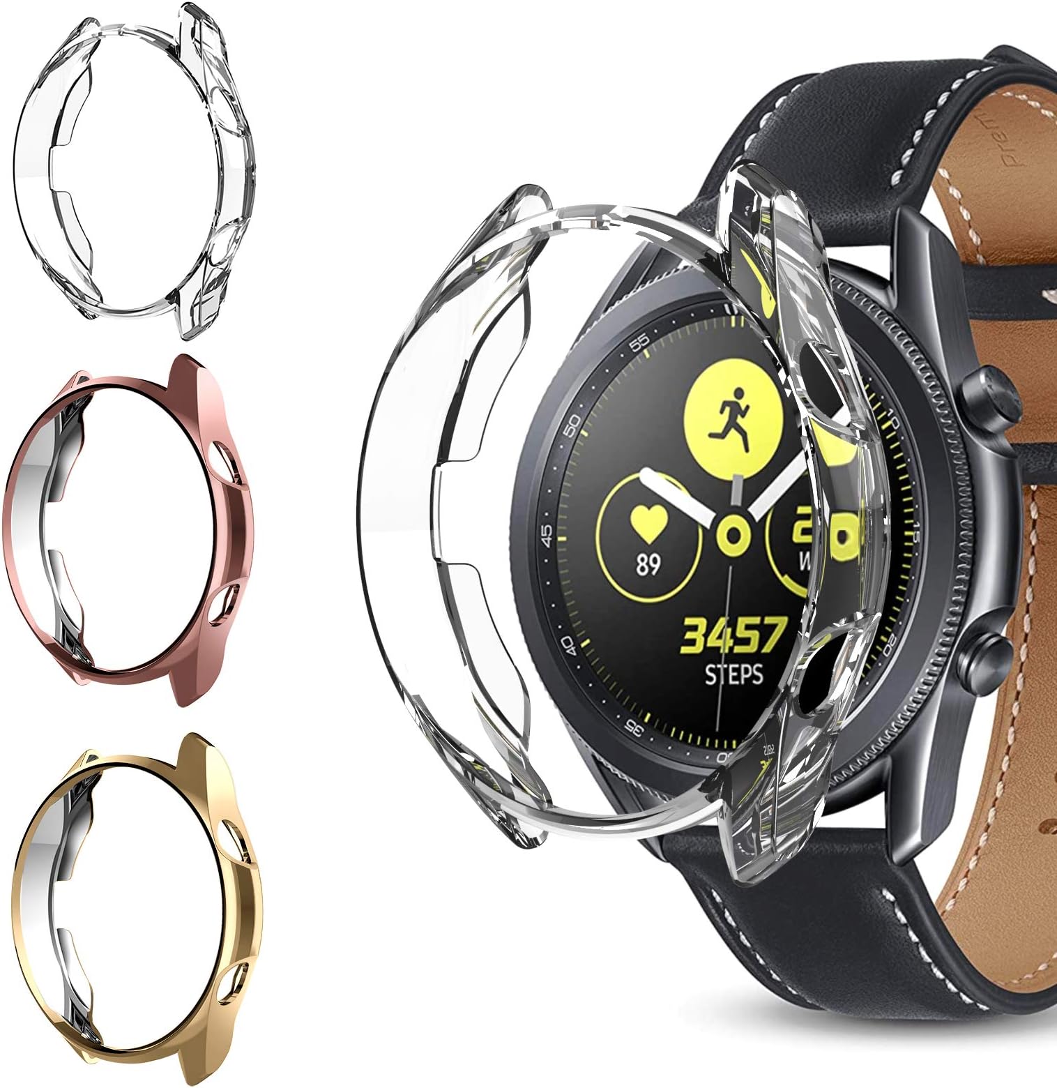 3 Packs Case Screen Protector Compatible Samsung Galaxy Watch 3 45mm, NAHAI TPU Ultra-Slim Plated Shock-Proof Around Cover Anti-Scratch Bumper Shell for Galaxy Watch 3 45mm