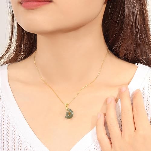 Miniatura 4 de Real Natural Hetian Jade Necklace for Women Girl, Handmade Jade Moon Cat Shape Green Jade Necklace Choker Pendant as Gift for Friends Lover (925