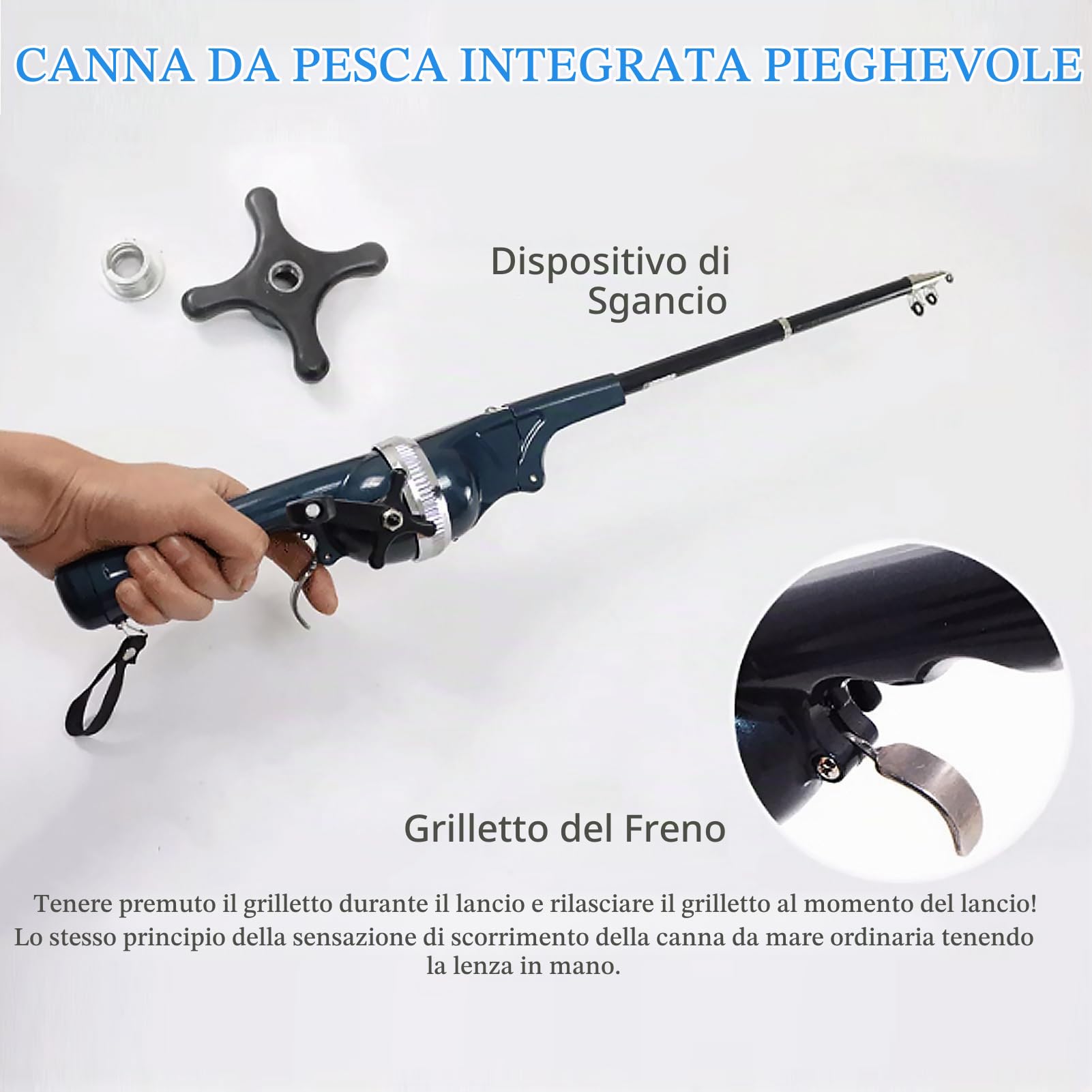 DAUERHAFT Canna da pesca integrata pieghevole , canna da pesca portatile e mulinello chiuso , canna da pesca antiscivolo , accessorio per mulinello chiuso per la pesca in viaggio