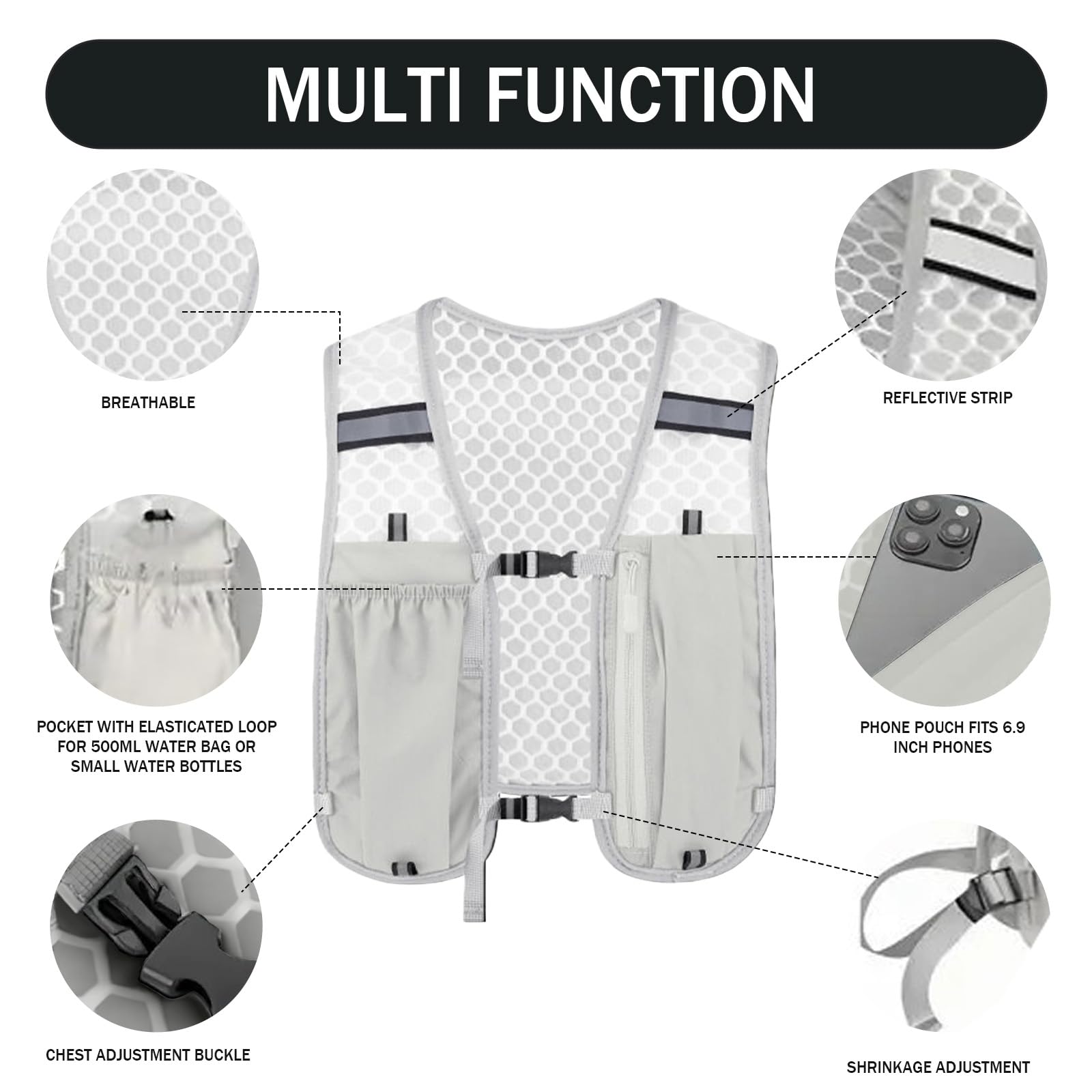GWAWG Chaleco de running unisex con soporte para teléfono y almacenamiento ajustable, para running, ciclismo, senderismo, trail running y maratón