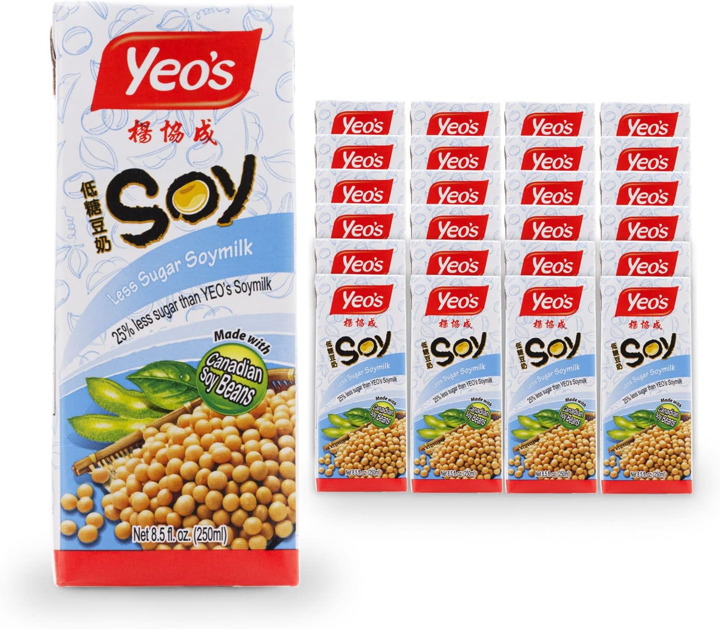 Yeo's Less Sugar, 8.5 Oz Low Calorie Plain Individual Soy