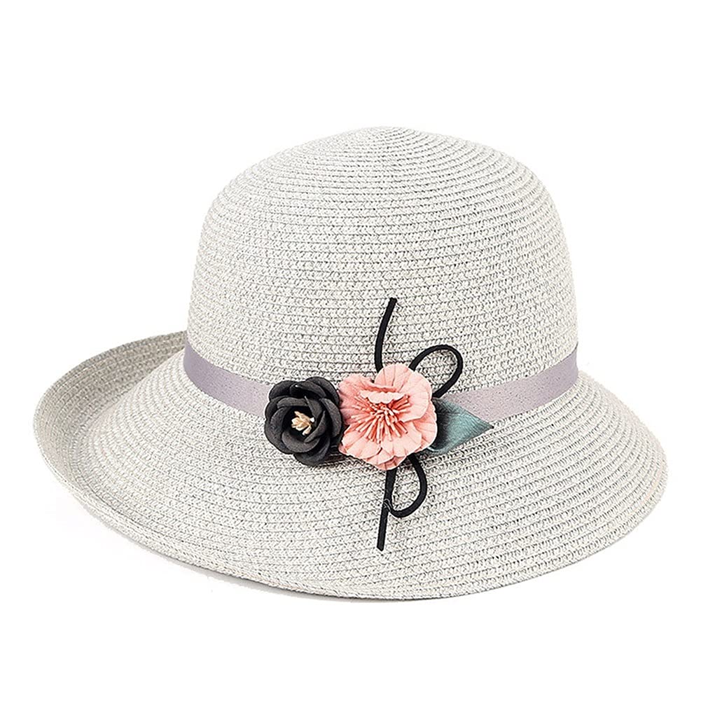 LNNSHX Sombrero de Paja Mujer Verano Señoras Playa Sombreros para el Sol Protección de Flores Gorra Plegable Viajes Vacaciones Panamá Sombrero para el Sol (B Mcode)