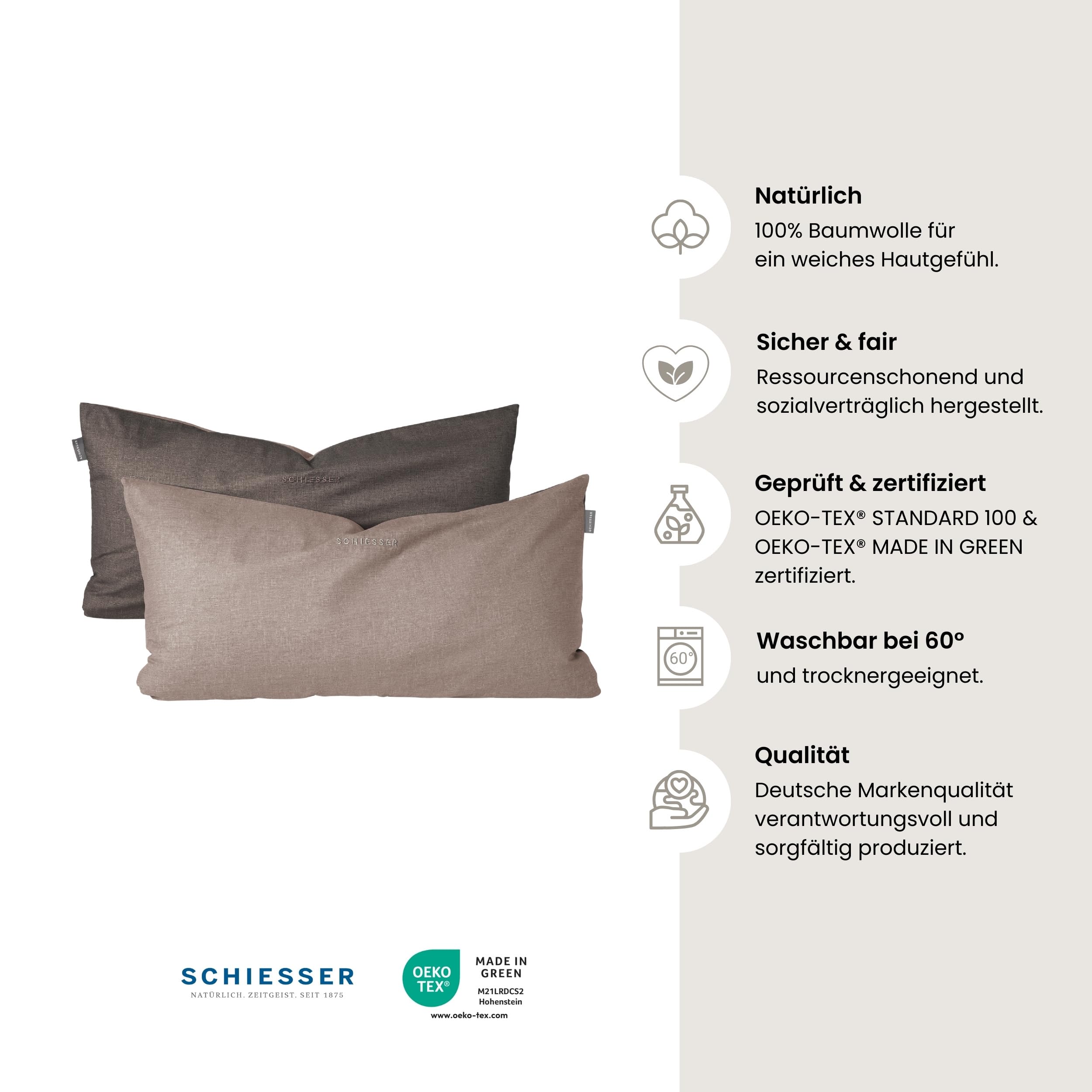 Schiesser Kissenhülle Doubleface im 2er Set | Renforcé | 100% Baumwolle aus nachhaltiger Produktion | 40x80cm | Taupe-Dunkelgrau