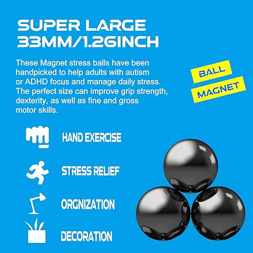 Miniatura 4 de Bolas magnéticas gigantes de 1.26 pulgadas para adultos, juego de 4 juguetes sensoriales grandes con funda de fibra, repuesto para masilla de