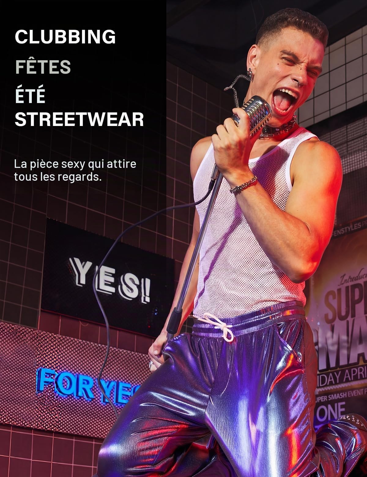 Casey Kevin Debardeur Maille Homme Transparent Filet Débardeur sans Manches Résille Sexy Fishnet Gilet de Bal Club Disco Danse Clubwear