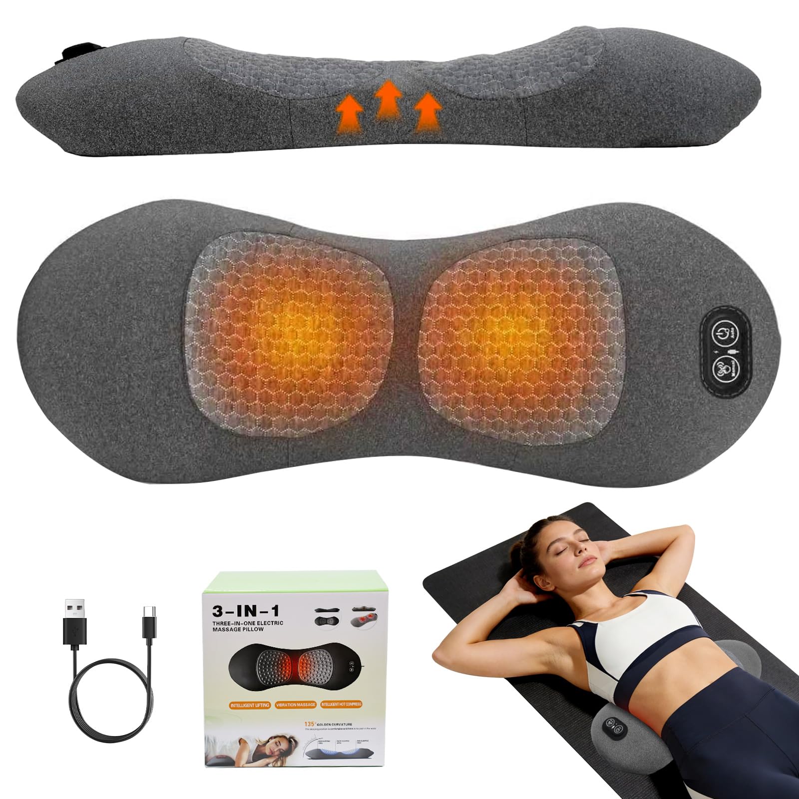 3-in-1 Rückenmassagegerät,Massagegerät Rücken mit Traction,Vibration,Wärme | Back Massager, Ergonomische Rückenstütze Rücken Massagegerä, Intelligentes Massagegerät für Büro,Zuhause,Reise