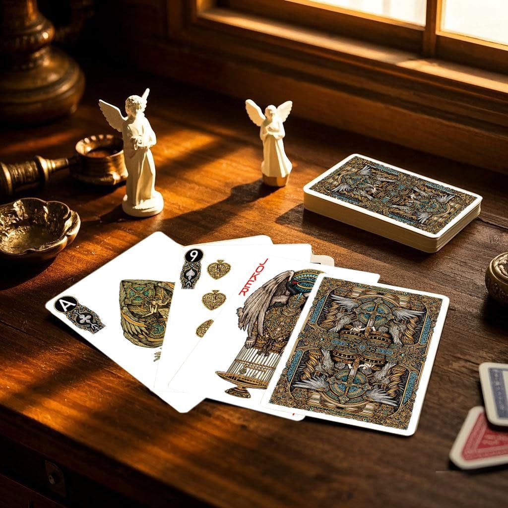 Angel Themed Playing Cards, 300g Blue Core Paper Material Deck of Cards, International Standard Size, Exquisite Pattern Poker Cards, Double-Sided Anti Slip Design, Family Entertainment, Party Games