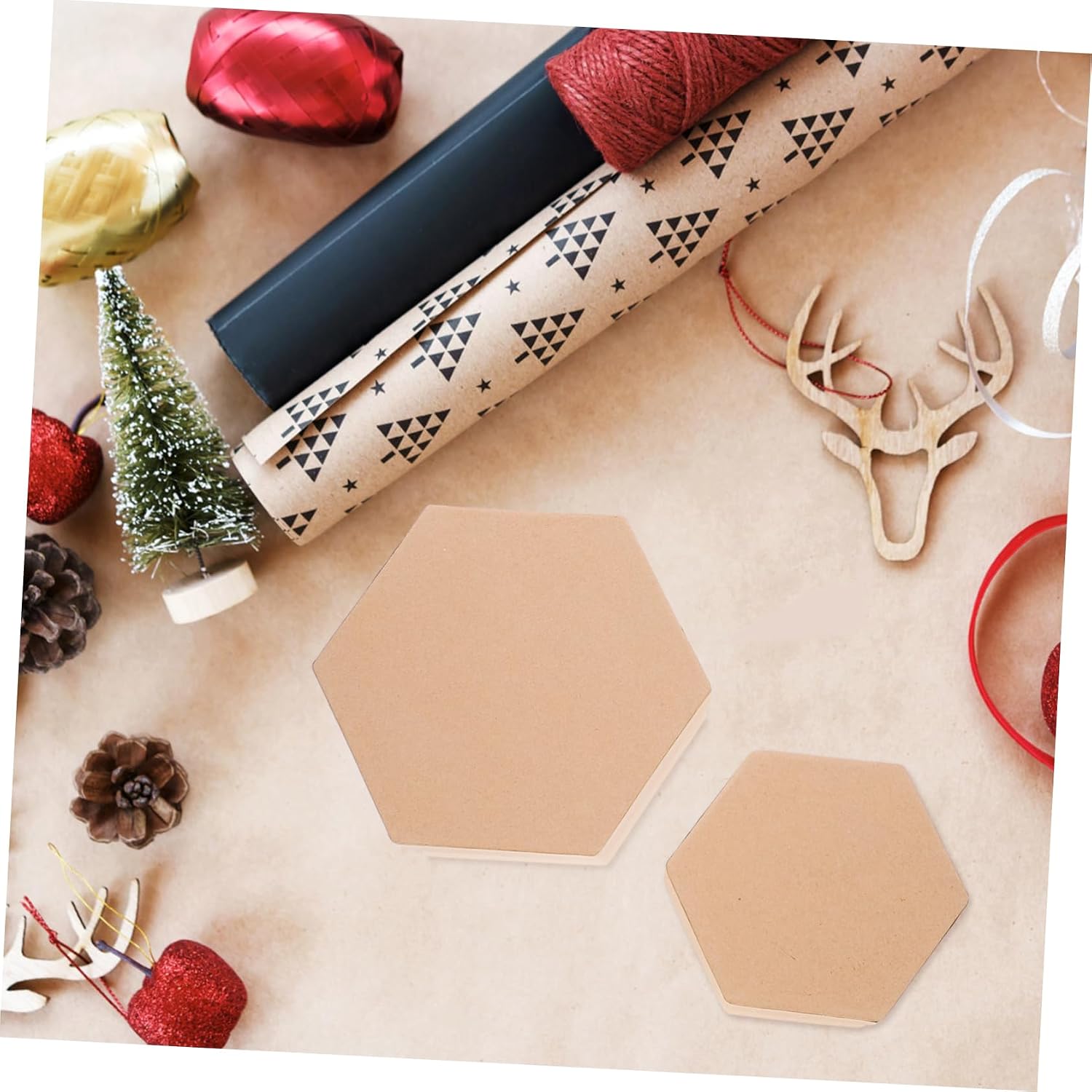 OFFSCH Kraft Paper Xmas Gift Boxes with Lids, Hexagon