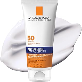 La Roche-Posay Anthelios UV Pro-Sport SPF 50 Sunscreen for Face & Body, Water & Sweat Resistant with Non-Drip Formula, Invisible Broad Spectrum Sunscreen Lotion, Lightweight & Breathable