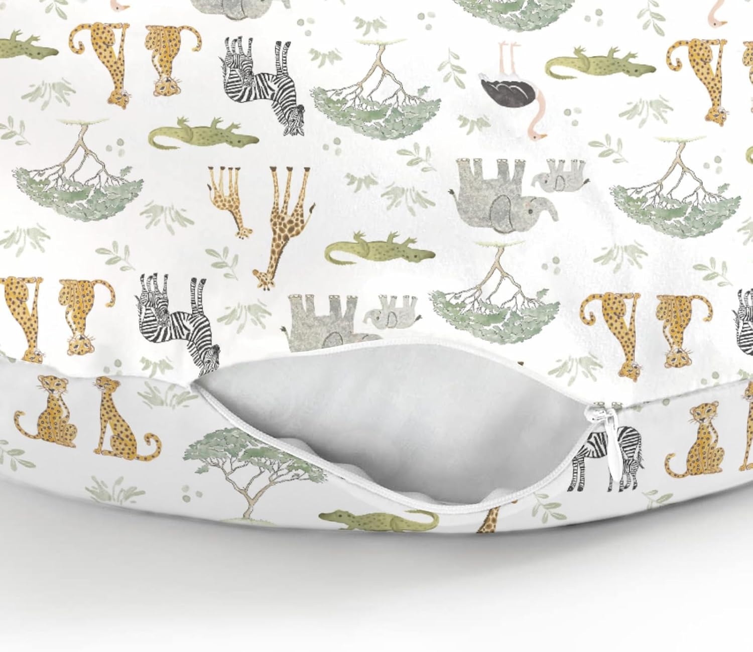 Jungle Safari Animals Baby Nursing Pillow Covers for Boy Girl Elephant Zebra Giraffe Leopard Tree Nursery Slipcover for Breastfeeding Pillows Zoo African Animal Soft Stretchy Cover for Newborn Infant