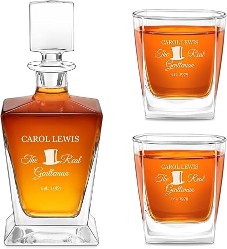 Maverton Juego de whisky personalizado para hombre - Jarra personalizada con 2 vasos para él - Barware para cumpleaños - Para conocedores del whisky