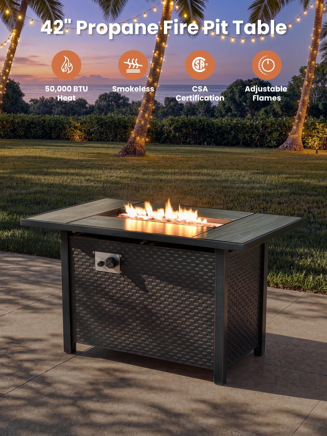 ovios 11 Piece Outdoor Patio Furniture Set with Fire Pit Table,Conversation Sectional Wicker Couch with Swivel Chairs,Modern Outside Sofa for Balcony Backyard, Blue
