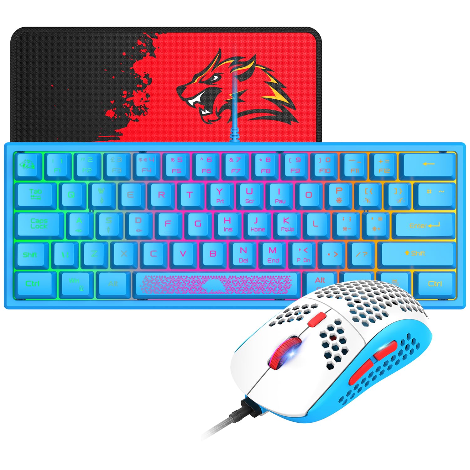 60% Kompaktowa Klawiatura Do Gier Zestaw Mechaniczne Odczucie Mini Ergonomiczna Podświetlana Klawiatura RGB - Oddychająca Dioda LED 12000 DPI Ultralekka Mysz Z Powłoką O Strukturze Plastra Miodu
