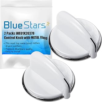 BlueStars Unbreakable WE01X20378 Control Knob with Metal Ring - Compatible with G.E Dryers and Washers - Replaces WE01X20432 WH01X10307 WH01X10460 - Pack of 2
