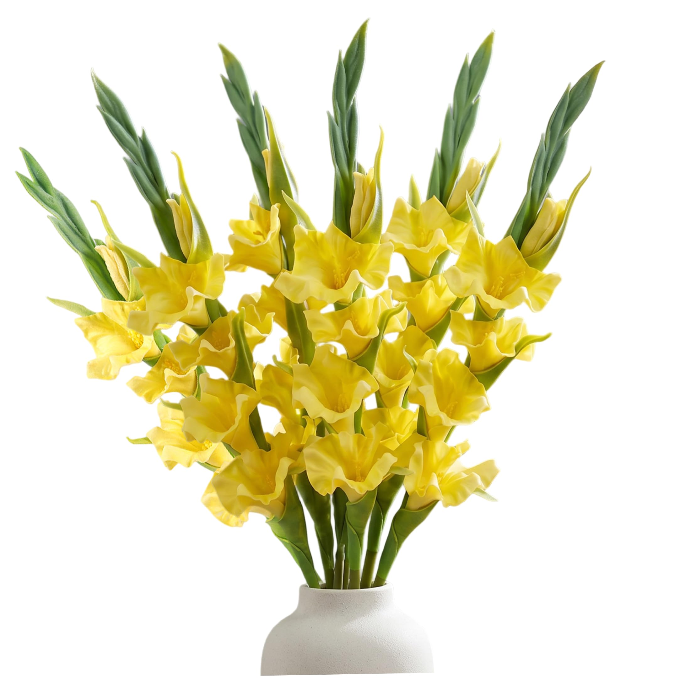 Tsawntd Artificial Flowers, 6PCS Gladiolus Artificial Flowers, 22in Realistic Faux for Vase, Lifelike Flower Stems for Home Decor, Yellow