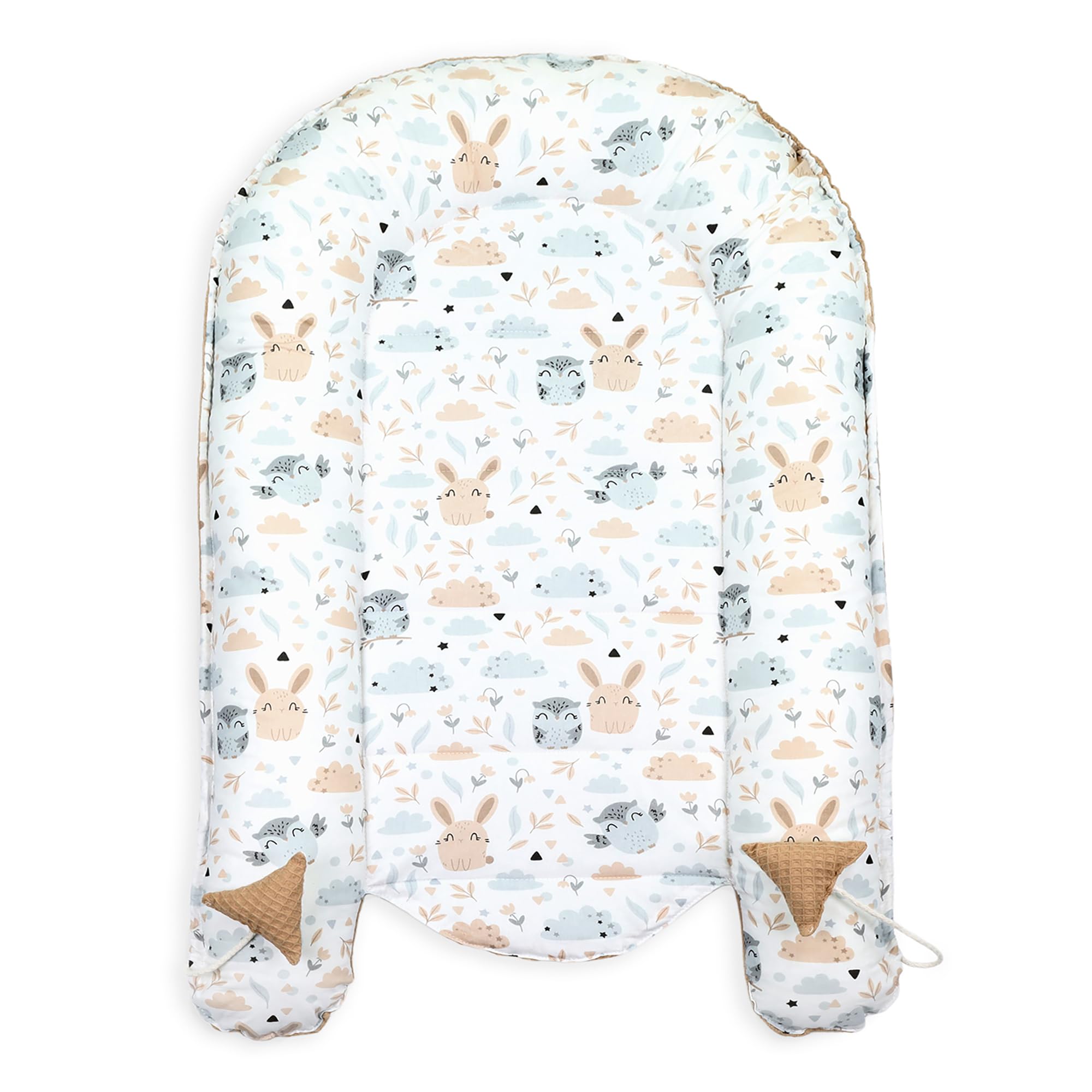 Totsy Baby Nido per neonati 90x50 cm - Nido del bambino realizzato a mano su entrambi i lati, in cotone Piqué Cialda Gufi Marroni