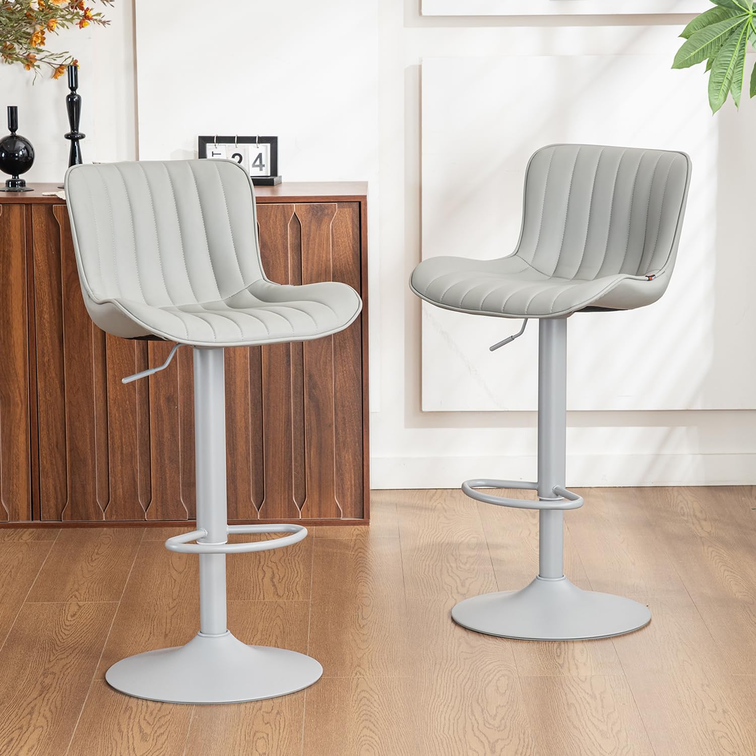 Kidol & Shellder Set di 2 sgabelli da bar girevoli in finta pelle, grigio con gambe grigie