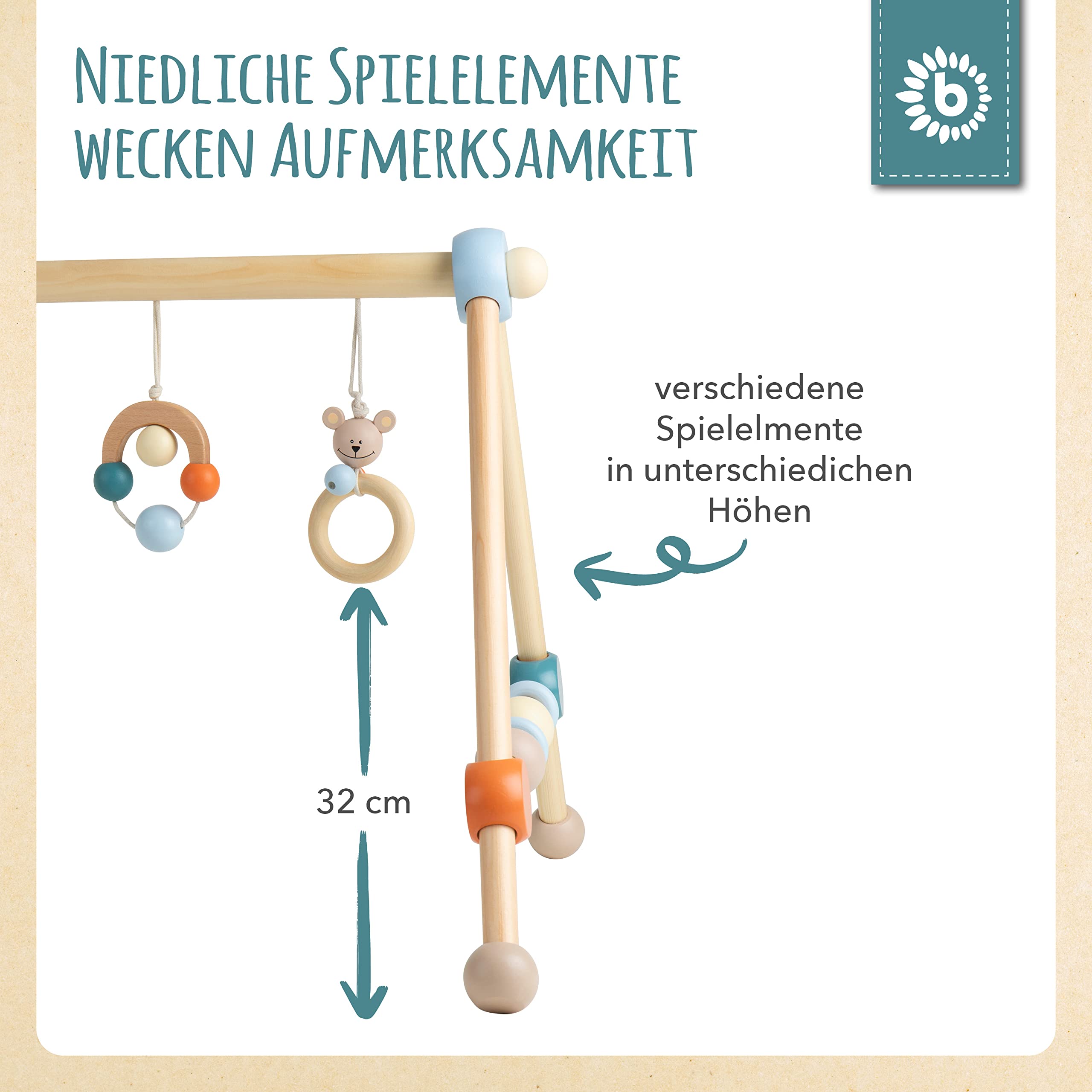 Bieco Spieltrapez | Spielbogen für Babys -Figuren, Rasseln, Kugeln | Spielebogen Holz Baby | Spieltrapez Baby Mobile Holz | Activity Center Baby Gym Spielzeug