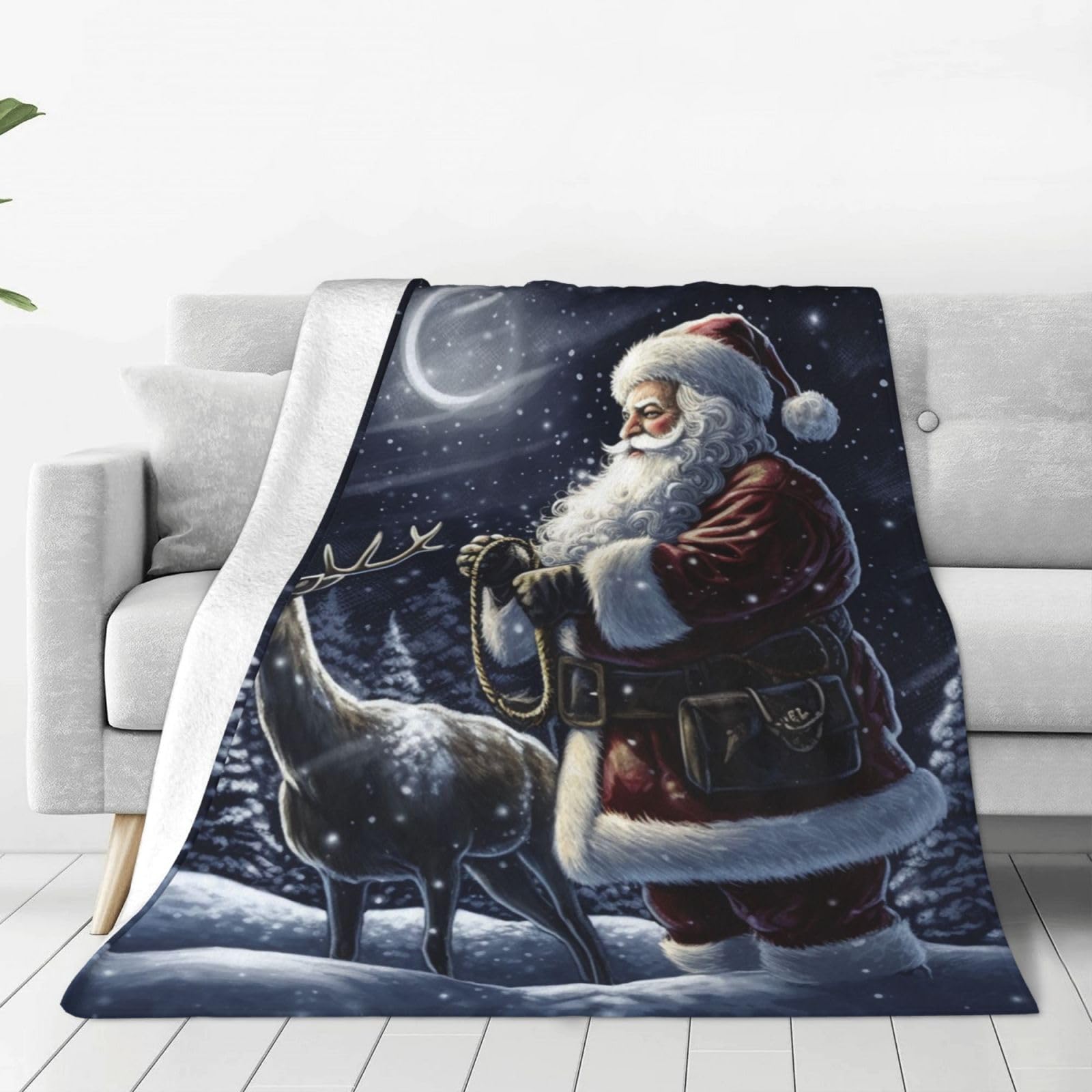 Night Santa Throw Blanket for Couch, Plush Fuzzy Soft Flannel Blankets and Throws for Sofa, 50"x40" Bed Blankets for Travel Camping Chair, All Season Warm Fleece Blanket