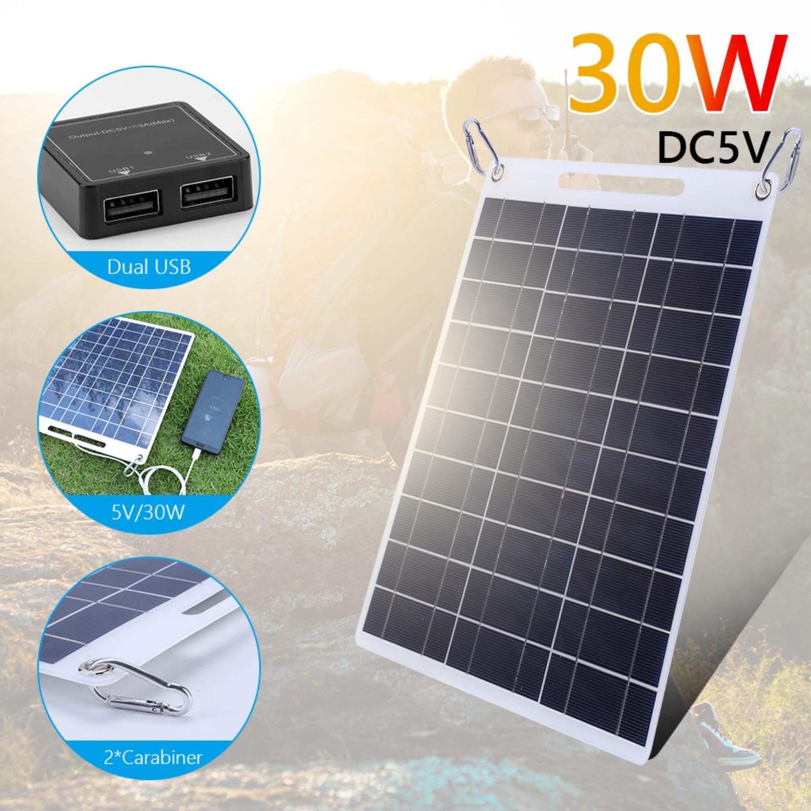 FLEX SOLAR Portable 30W ON-THE-GO USB & DC Solar Phone Charger - View #2